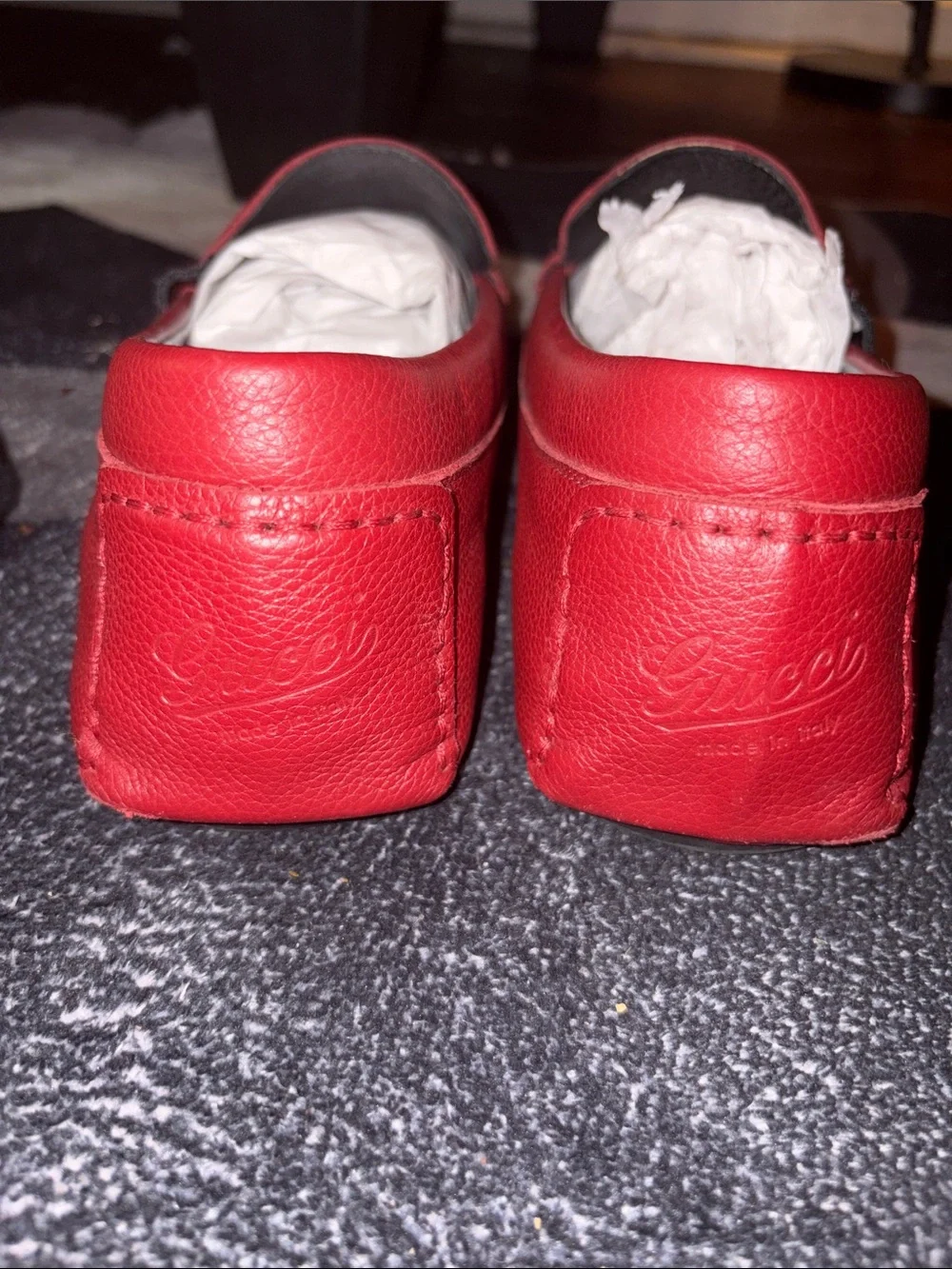 Authentic Gucci Red Pebbled Leather Loafers / Moccasins